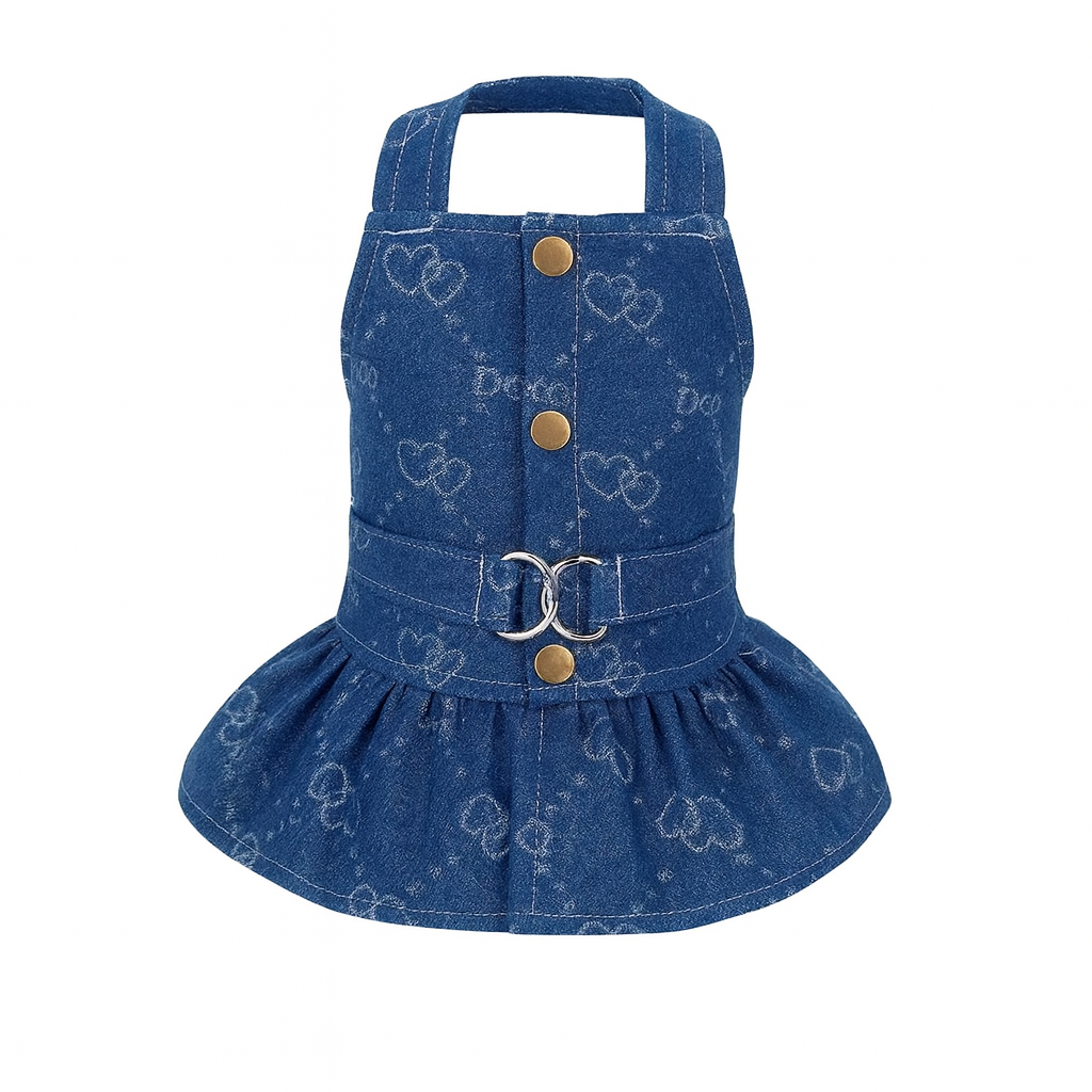 Jeanskleid für kleine Hunde mit Gürtel