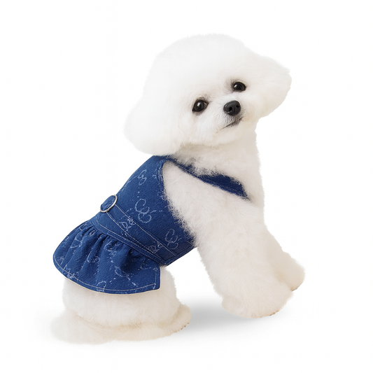Jeanskleid für kleine Hunde mit Gürtel