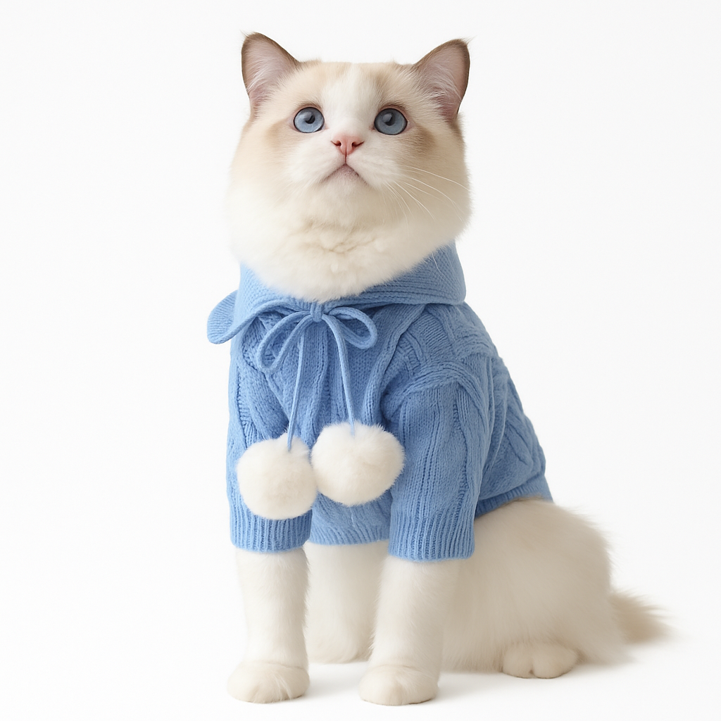 Warmer Strickpullover mit Kapuze für Katzen